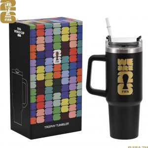 Official FIFA World Cup 2026 Edition - 30oz Insulated Double Tumbler W/Handle & Straw - Premium Stainless Steel- Handwash Only - Keep Beverages Hot 12 hr/Cold 24 hr - Black