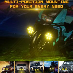 Kewig - Faro antiniebla auxiliar LED de 11.4 cm para motocicleta, kit de luz de conducción de 90 W, ámbar/blanco, con soportes de montaje, arnés de cables, resistente al agua, todoterreno, para