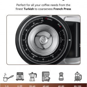 MOKKOM Professional 64mm Flat Burr Coffee Grinder with 100 Grind Settings, All-Metal Stainless Steel Body, Coffee Bean Grinder with Adjustable Electronic Timer, Anti-Static, LED Display