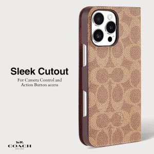 Funda tipo portafolios de tela Coach Signature para iPhone 16 Pro Max - Funda de teléfono de diseñador - Marrón Signatura