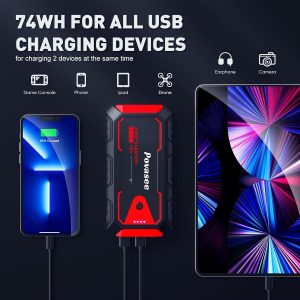 Povasee Jump Starter 5000A Car Jumper Starter, Model A30 12V Jump Box for Car Battery up to 10L Gas or 8L Diesel Engine Battery Jumper Starter Portable with Power Bank/Dual Output/LED Light