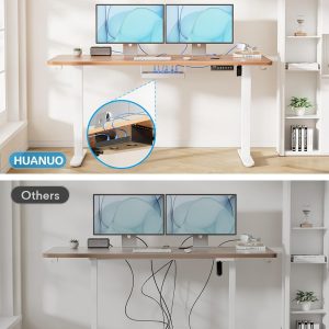 HUANUO Standing Desk Frame with 220lbs Powerful Brushless Motor, Thick T-Shaped Adjustable Desk Legs Made of Automotive-Grade Steel, for Max 75″ x 35″ Desktop, for Home Office, White Frame Only