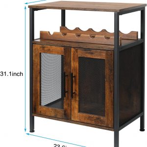 X-cosrack Armario para bar de vinos con estante desmontable para vinos, barra de café con soporte para vidrio, aparador pequeño y gabinete de buffet con puerta de malla, marrón rústico (patente