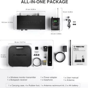 Phenyx Pro UHF Stereo Wireless in Ear Monitor System, Wireless IEM, 900MHz Band Selectable Frequency, Rack Mountable, 160 ft. Operation, Suitable for Stage, Studio, Exhibit, Lecture, Speech (PTM-10)