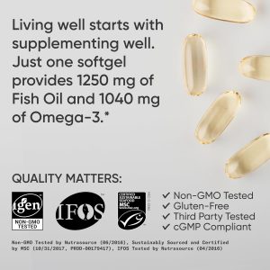 Sports Research® Omega-3 Fish Oil 1250 - Triple Strength Fish Oil Supplement from Wild Alaska Pollock - MSC Certified Sustainable · Non-GMO · Soy Free - 90 Softgel Capsules