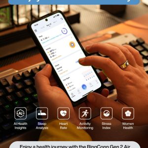 RingConn Gen 2 Air, Ultra-Thin AI Smart Ring, 10-Day Battery Life, Fitness/Sleep/Stress/HR Tracker for Women&Men, No App Fee for Standard Features, iOS & Android Compatible (Size 10, Dune Gold)