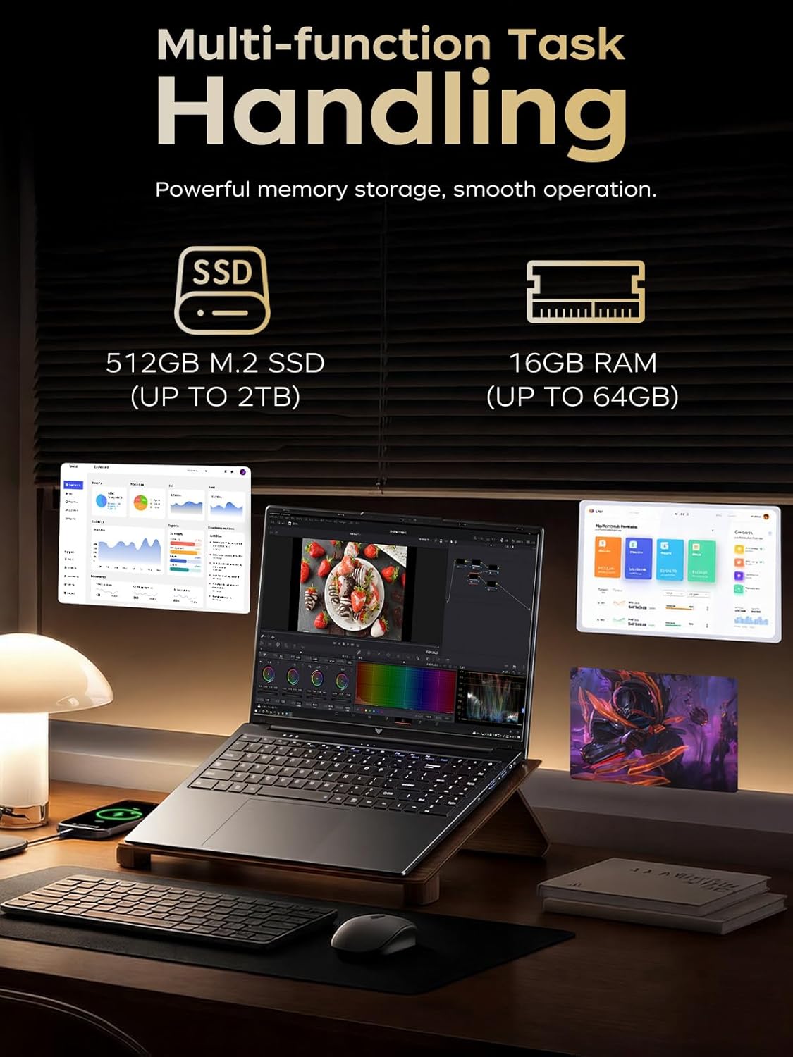 KAIGERR Gaming Laptop, Laptops with AMD Ryzen 4300U(Up to 3.7GHz), 16GB DDR4 512GB SSD Laptop Computer, 16.0inch Windοws 11 Laptop, 1920P FHD Display, WiFi 6, USB3.2, Type_C