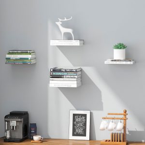 STORAGE MANIAC Floating Book Shelves for Wall Mounted Invisible Floating Bookshelves Heavy-Duty Steel Hidden Bookshelf Hanging Bookshelves for Bedroom Living Room Office, White 4-Pack