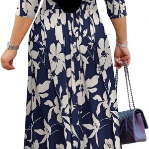 Yajedo Vestido largo estilo informal de verano para mujer, talla extragrande, sexy, cuello en V, manga 3/4, vestido de verano con bolsillos