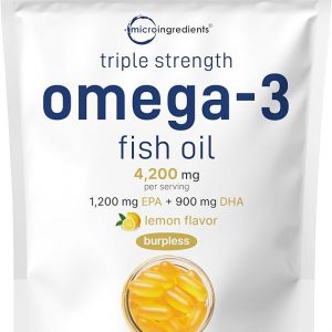 Micro Ingredients Triple Strength Omega 3 Fish Oil Supplements 4200mg Per Serving, 240 Softgels – Lemon Flavored – Burpless | EPA 1200mg + DHA 900mg | Deep Sea Fish