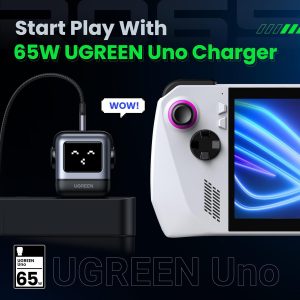 UGREEN Uno - Bloque de cargador USB C de 65 W, Nexode 3 puertos GaN cargador rápido con pantalla, divertidos regalos de robot para hombres y mujeres, compatible con iPhone 17, MacBook Pro/Air/Neo, XPS, Galaxy S26, Steam Deck, negro