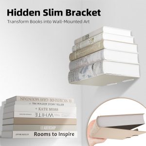 STORAGE MANIAC Floating Book Shelves for Wall Mounted Invisible Floating Bookshelves Heavy-Duty Steel Hidden Bookshelf Hanging Bookshelves for Bedroom Living Room Office, White 4-Pack