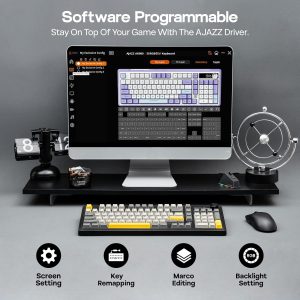 MechLands AJAZZ AK980 V2 Mechanical Gaming Keyboard with Display Screen, 10000mAh Battery, 98% Wireless Keyboard with BT/USB-C/2.4GHz, Hot Swappable, Linear Switch, Knob, RGB for Win/Mac (Black)