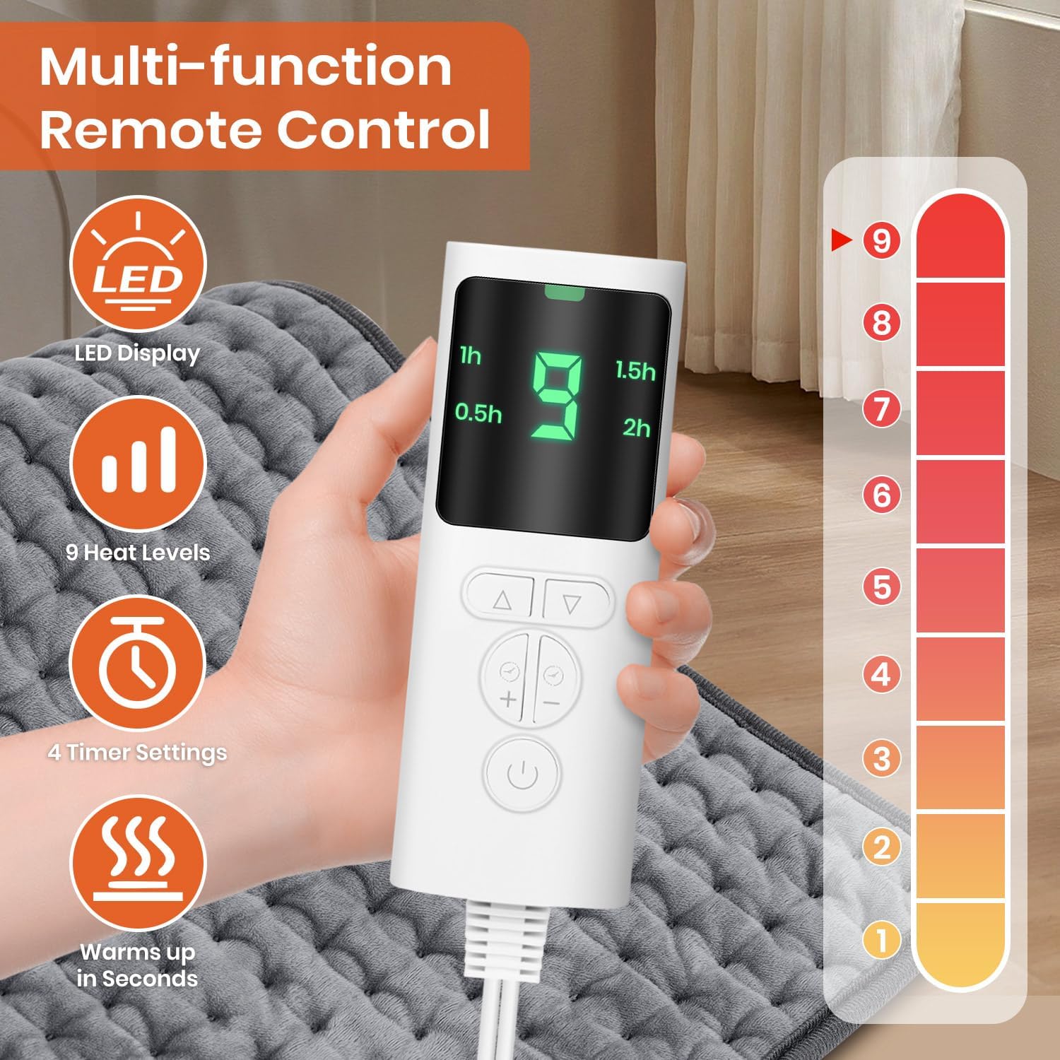 Heating Pad for Back Pain Relief, Heating Pads for Period Cramps with 9 Heat Settings & 4 Timers Auto-off, Machine Washable, Dry & Moist Heat, Soft Electric Heating Pad for Sore Muscles,Gift,12''×24''