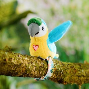 Paquete de 2 pájaros - Cacatúa y loro azul - Pulsera de goma antideslizante de juguete de peluche interactivo, charlan, cantan, imitan entre sí, baten las alas, niños 3+