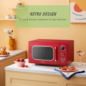 COMFEE' CM-M093ARD Retro Microwave with 9 Preset Programs, Fast Multi-stage Cooking, Turntable Reset Function Kitchen Timer, Mute Function, ECO Mode, LED digital display, 0.9 cu.ft, 900W, Red