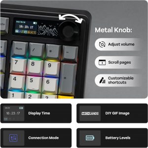 MechLands AJAZZ AK980 V2 Mechanical Gaming Keyboard with Display Screen, 10000mAh Battery, 98% Wireless Keyboard with BT/USB-C/2.4GHz, Hot Swappable, Linear Switch, Knob, RGB for Win/Mac (Black)