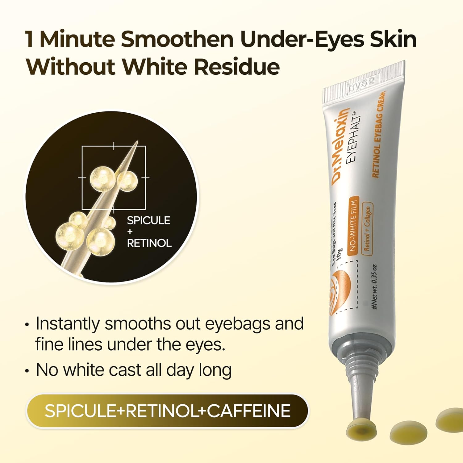 Dr.Melaxin Crema de ojos de retinol para hinchazón, ojeras y líneas finas, arrugas, EGF Anti-envejecimiento debajo de los ojos hidratante con niacinamida y ceramida Cuidado de la piel coreano amigable con el maquillaje
