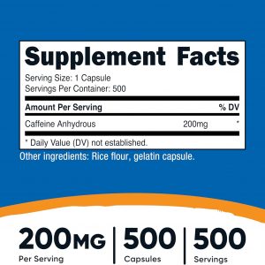 Nutricost Caffeine Pills, 200mg Per Serving (500 Caps)