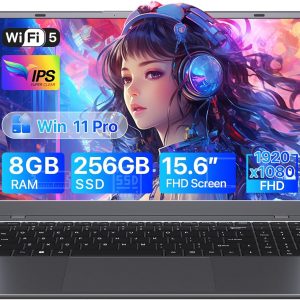 15.6 Inch Laptop Computer, Pentium Gold Processor (Up to 3.4GHz), 8GB RAM, 256GB SSD, 1080P IPS FHD Display, WIFI5, BT5, Type-C, USB 3.2, HDMI, Office Suite, Win11 Laptop for Business & Students