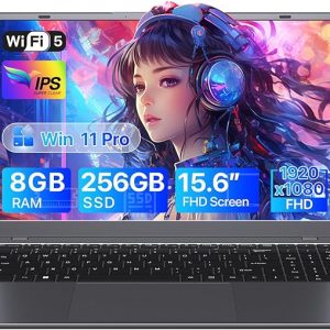 15.6 Inch Laptop Computer, Pentium Gold Processor (Up to 3.4GHz), 8GB RAM, 256GB SSD, 1080P IPS FHD Display, WIFI5, BT5, Type-C, USB 3.2, HDMI, Office Suite, Win11 Laptop for Business & Students
