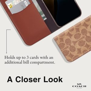 Funda tipo portafolios de tela Coach Signature para iPhone 16 Pro Max - Funda de teléfono de diseñador - Marrón Signatura