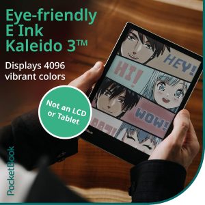 PocketBook InkPad Color 3 E Ink E-Reader 32GB - Enhanced 7.8'' Color E-Paper Display-Eye-Friendly Audio-Book & E-Book Reader-Text-to-Speech-SMARTlight, Bluetooth, Built-in Speaker-Waterproof