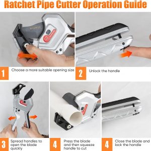 PINOZE PVC Pipe Cutter, 3-Gear Adjustable Cut up to 2-1/2”, Ratchet Pipe Cutter Tool Heavy-Duty for PVC, PPR, PE, PEX, Plastic Hoses & Plumbing Pipes with Teflon Coated SK5 Blade