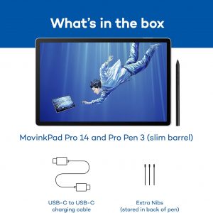 Wacom MovinkPad Pro 14, Android Mobile Drawing Tablet, 14" OLED No Computer Needed, Battery-Free Slim Pro Pen 3, 12GB RAM/256GB Storage, Anti-Glare Matte Screen, All-In-One Portable Digital Art Tablet