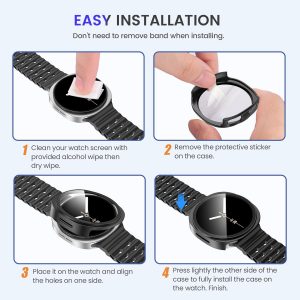 Goton Funda impermeable para Samsung Galaxy Watch 8 Protector de pantalla de 1.732 in con vidrio templado, 1 paquete de cubierta rígida de policarbonato para Galaxy Watch8, sin niebla, sensible al tacto