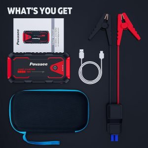 Povasee Jump Starter 5000A Car Jumper Starter, Model A30 12V Jump Box for Car Battery up to 10L Gas or 8L Diesel Engine Battery Jumper Starter Portable with Power Bank/Dual Output/LED Light