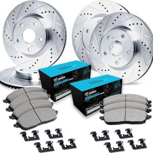 R1 Concepts Front and Rear Brakes and Rotors| Hardware Included| Front and Rear Ceramic Brake Pads and Rotors Kit| Fits 1997-2004 Porsche Boxster