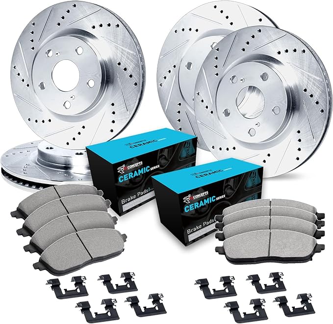 R1 Concepts Front and Rear Brakes and Rotors| Hardware Included| Front and Rear Ceramic Brake Pads and Rotors Kit| Fits 1997-2004 Porsche Boxster