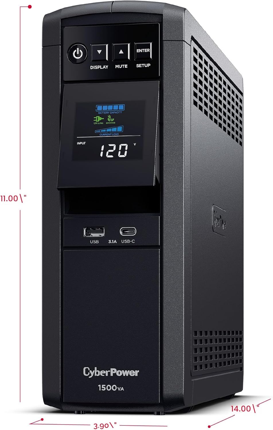 CyberPower CP1500PFCLCD PFC Sinewave UPS Sistema de respaldo de batería y protector contra sobretensiones, 1500VA/1000W, 12 tomacorrientes, AVR, minitorre; Certificado UL