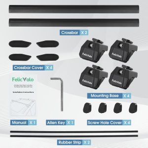 FelicValo 53” All-Metal 330lbs Roof Rack Cross Bars Universal Fit Raised Side Rails, Heavy Duty Aluminum Crossbars for Cargo Carrier Kayak