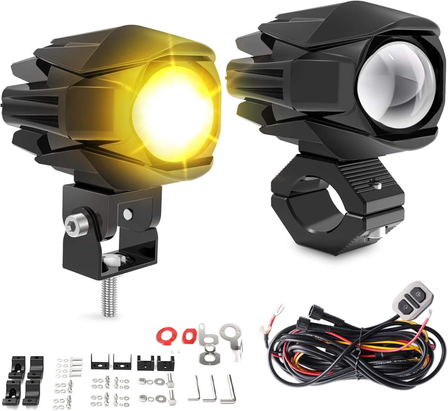 Motorcycle LED Fog Light 60W 20000LM Auxiliary Lights 7 Modes Amber White Light Combo with Waterproof Wire Harness Kit for Motorcycle GS Pan America Adventure and Adventure