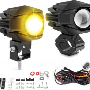 Motorcycle LED Fog Light 60W 20000LM Auxiliary Lights 7 Modes Amber White Light Combo with Waterproof Wire Harness Kit for Motorcycle GS Pan America Adventure and Adventure