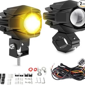Motorcycle LED Fog Light 60W 20000LM Auxiliary Lights 7 Modes Amber White Light Combo with Waterproof Wire Harness Kit for Motorcycle GS Pan America Adventure and Adventure