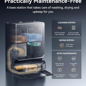 NARWAL Flow 2 Robot Vacuum and Mop Combo, 31,000Pa Suction, FlowWash Self-Cleaning Mop, AI Object Recognition, Self-Emptying & Refilling, 212℉ Hot Water Mop Washing & Drying, Tangle-Free Design