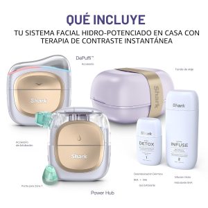 Shark FacialPro Glow en casa Sistema facial con tecnología hidráulica con terapia DePuffi caliente y frío - Dispositivo profesional de cuidado de la piel de spa para limpieza de poros, hidratación y