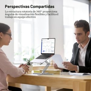 OMOTON LA10 - Soporte giratorio de 360° para computadora portátil, soporte ergonómico plegable para computadora, ángulos de altura ajustables para trabajo colaborativo, fácil almacenamiento, compatible con MacBooks, todas las computadoras portátiles de hasta 16 pulgadas, color plateado