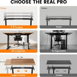 ErGear Dual Motor Standing Desk Frame, Electric Adjustable Legs Compatible Desktop Size 44″-90″, 264 lbs Weight Capacity, 4 Memory Height Settings Stand up Desks Base, Black Frame Only