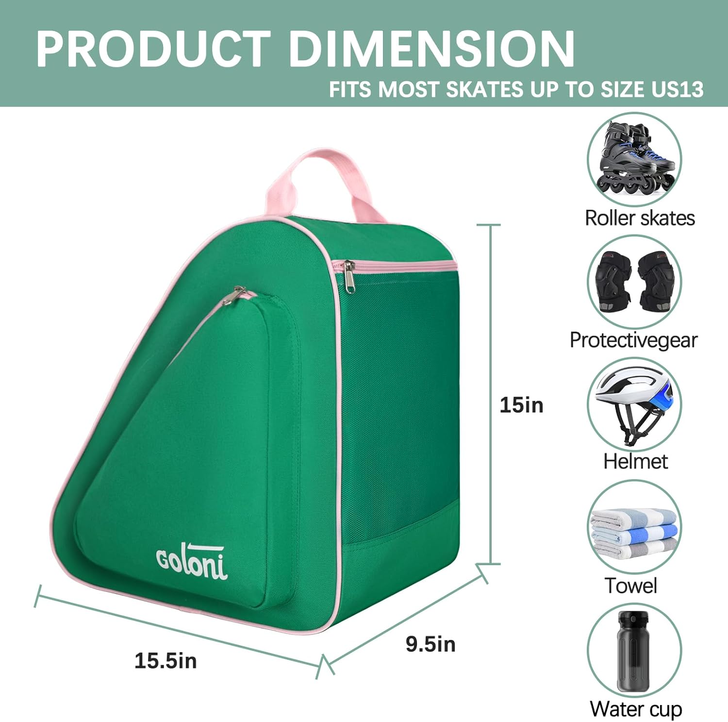 Goloni Skate Bag for Ice Skates, Inline Skates, Roller & Quad Skates,Unisex Skating Gear Bag for Adults