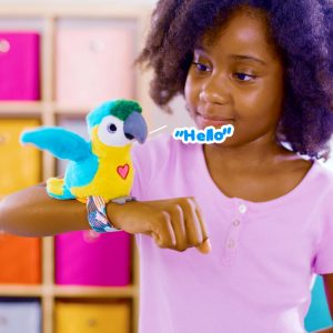 Paquete de 2 pájaros - Cacatúa y loro azul - Pulsera de goma antideslizante de juguete de peluche interactivo, charlan, cantan, imitan entre sí, baten las alas, niños 3+
