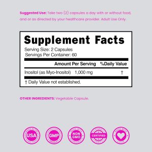 Inositol Capsules (Myo Inositol) (1000mg Per Serving 120 Capsules) Myo Inositol Supplement for Women Hormone Balance Support - Vegan Safe - Third Party Tested - Gluten Free & Made in USA (120 Count)