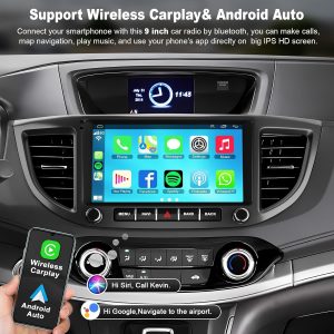 4G+64G Car Radio for Honda CRV 2012 2013 2014 2015 2016, 9 Inch IPS Touch Screen CRV Stereo with Carplay&Android Auto,Blutooth& GPS Navigation, Back-up Camera&FM Radio