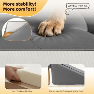 Dog Stairs for Small Dogs and Cats 16" H - with Encrypted Dot-Grip Non-Slip Surface, 2-in-1 Pet Ramp & Steps for Bed/Couch, Foldable Split Ottoman with Solid Wood Frame, Sturdy & Portable for Puppies