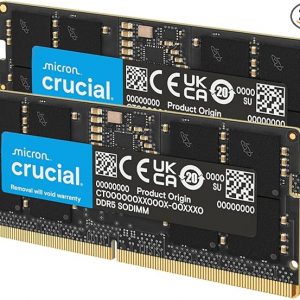 Crucial CT2K16G56C46S5 - Kit de Memoria RAM DDR5 de 32GB (2x16GB), 5600MHz (o 5200MHz o 4800MHz) para Laptop 262-Pin SODIMM, Compatible con Intel Core y AMD Ryzen 7000, Negro