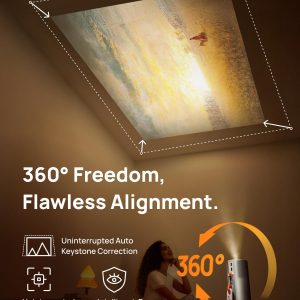 XGIMI MoGo 4 2025 NEW Portable Projector with PowerBase Stand, 5 Hours of Playtime, Google TV with Licensed Netflix, 360° Adjustable Stand, 450 ISO Lumens, 2 x 6W Harman Kardon