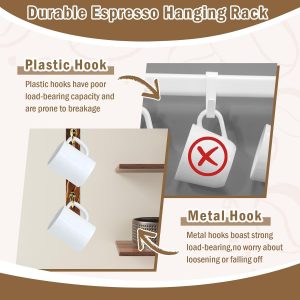 Paquete de 2 soportes de pared para tazas de café con 12 ganchos de madera quemada montado en la pared, soporte para tazas de café marrón, organizador de tazas de café, soporte para colgar tazas de café, soporte para colgar tazas de té, soporte de exhibición para bar